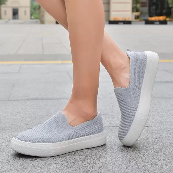 konhill Loafers for Women Slip on Walking Shoes Knit Breathable Tennis Work Comfortable Casual Fashion SneakersLight Greyc