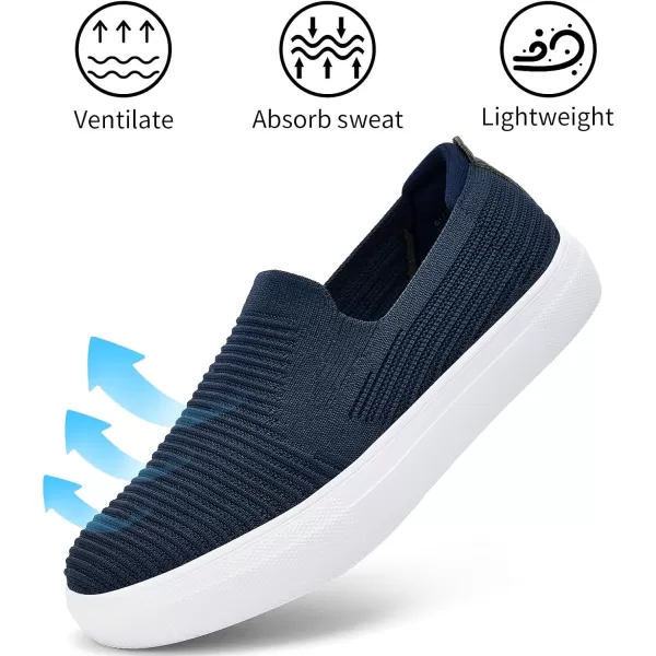 konhill Loafers for Women Slip on Walking Shoes Knit Breathable Tennis Work Comfortable Casual Fashion SneakersNavyc