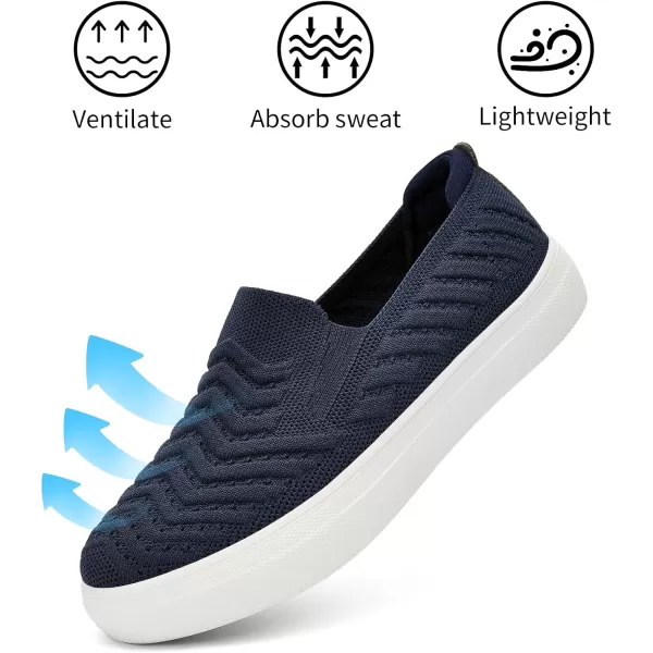 konhill Loafers for Women Slip on Walking Shoes Knit Breathable Tennis Work Comfortable Casual Fashion SneakersNavyd