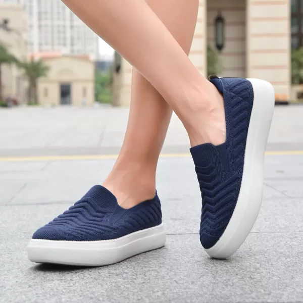 konhill Loafers for Women Slip on Walking Shoes Knit Breathable Tennis Work Comfortable Casual Fashion SneakersNavyd