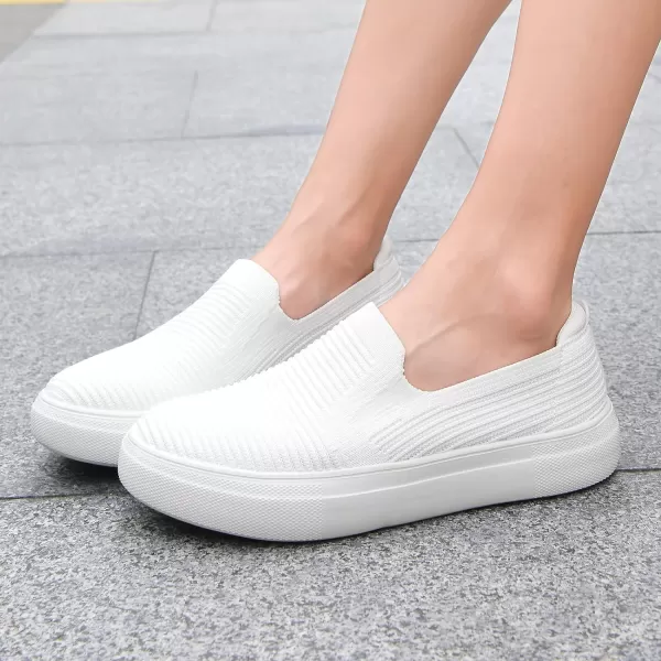 konhill Loafers for Women Slip on Walking Shoes Knit Breathable Tennis Work Comfortable Casual Fashion SneakersWhitec