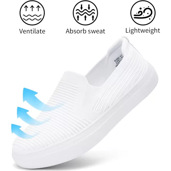 konhill Loafers for Women Slip on Walking Shoes Knit Breathable Tennis Work Comfortable Casual Fashion SneakersWhitec