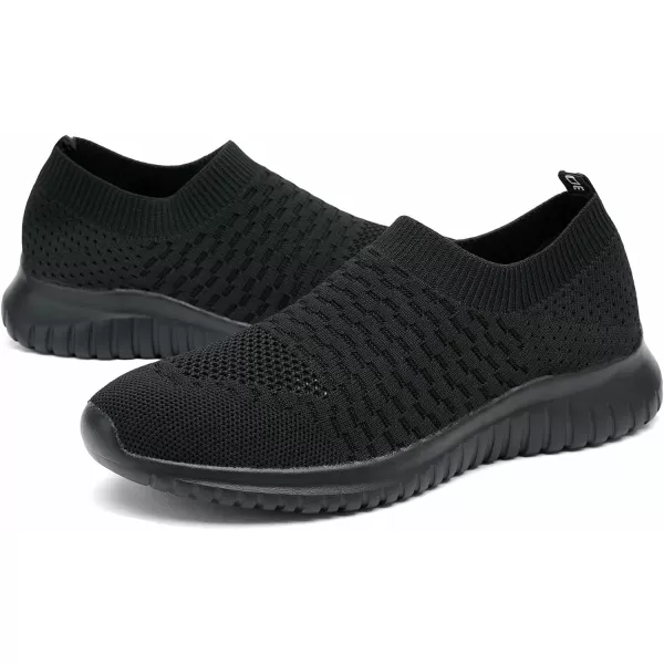 konhill Mens Athletic Walking Shoes  Lightweight Casual Knit Slip on SneakersAAll Black