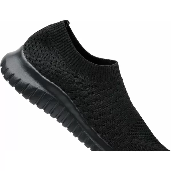 konhill Mens Athletic Walking Shoes  Lightweight Casual Knit Slip on SneakersAAll Black