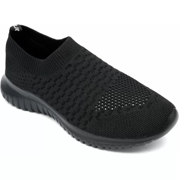 konhill Mens Athletic Walking Shoes  Lightweight Casual Knit Slip on SneakersAAll Black