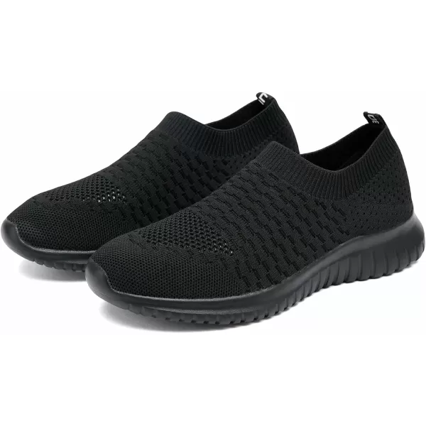 konhill Mens Athletic Walking Shoes  Lightweight Casual Knit Slip on SneakersAAll Black