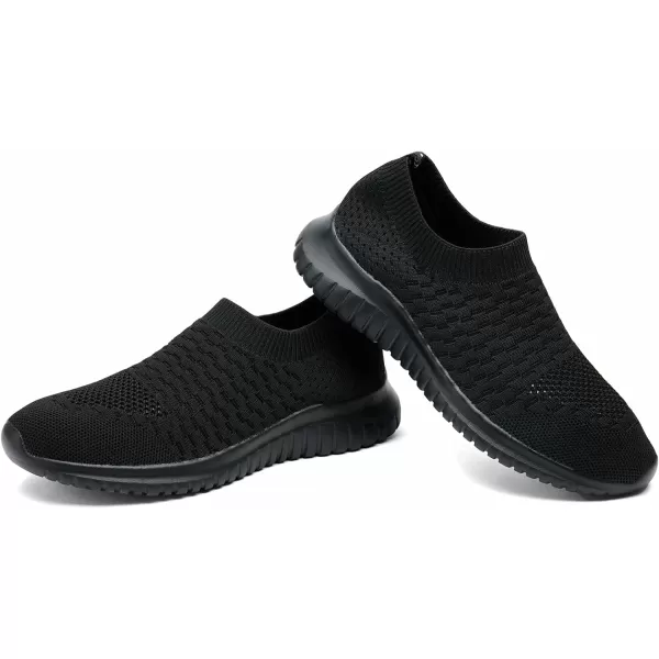 konhill Mens Athletic Walking Shoes  Lightweight Casual Knit Slip on SneakersAAll Black