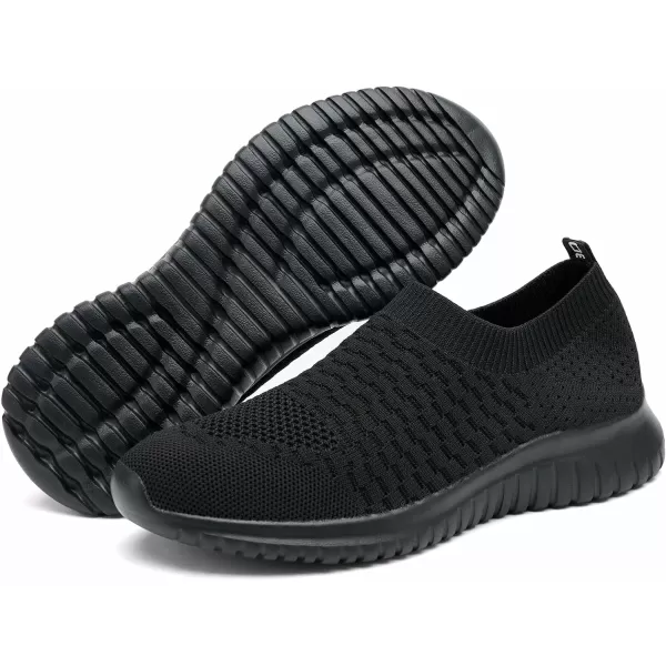 konhill Mens Athletic Walking Shoes  Lightweight Casual Knit Slip on SneakersAAll Black