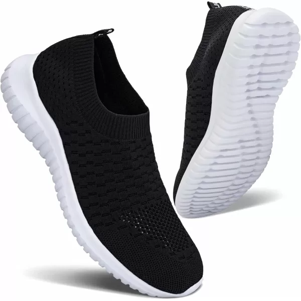 konhill Mens Athletic Walking Shoes  Lightweight Casual Knit Slip on SneakersABlack