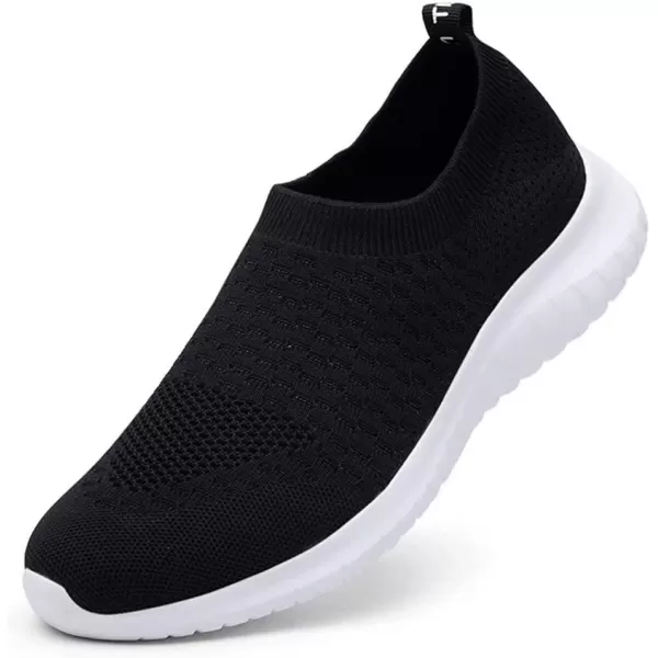 konhill Mens Athletic Walking Shoes  Lightweight Casual Knit Slip on SneakersABlack