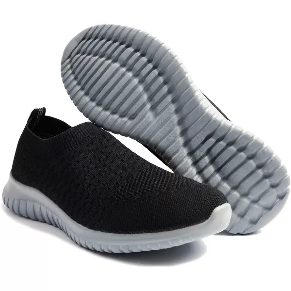 konhill Mens Athletic Walking Shoes  Lightweight Casual Knit Slip on SneakersABlackGrey