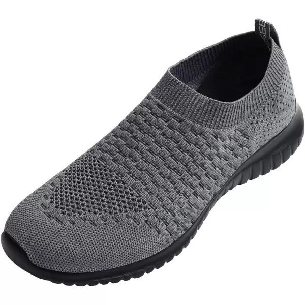 konhill Mens Athletic Walking Shoes  Lightweight Casual Knit Slip on SneakersADark GreyBlack