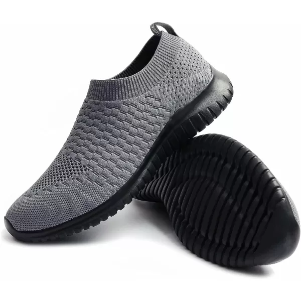 konhill Mens Athletic Walking Shoes  Lightweight Casual Knit Slip on SneakersADark GreyBlack