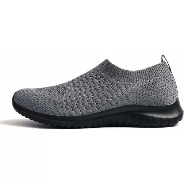 konhill Mens Athletic Walking Shoes  Lightweight Casual Knit Slip on SneakersADark GreyBlack