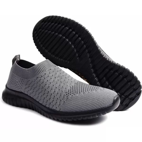 konhill Mens Athletic Walking Shoes  Lightweight Casual Knit Slip on SneakersADark GreyBlack