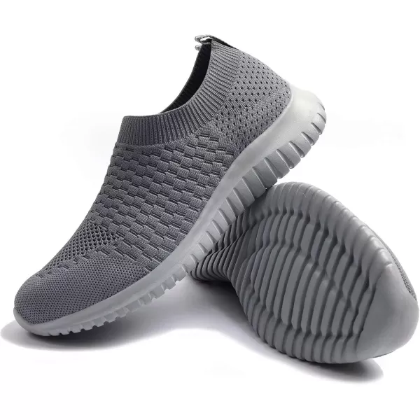 konhill Mens Athletic Walking Shoes  Lightweight Casual Knit Slip on SneakersADark GreyGrey