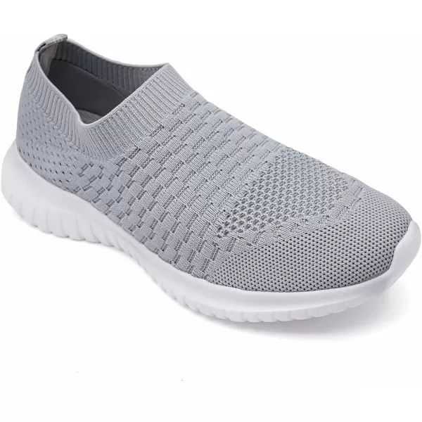 konhill Mens Athletic Walking Shoes  Lightweight Casual Knit Slip on SneakersALight Grey