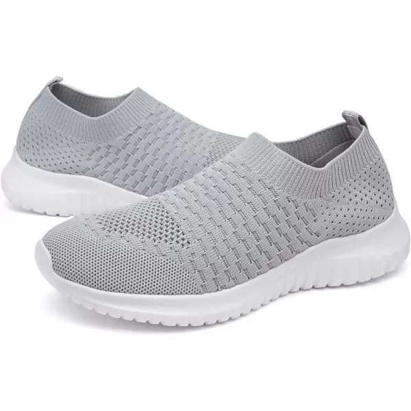 konhill Mens Athletic Walking Shoes  Lightweight Casual Knit Slip on SneakersALight Grey