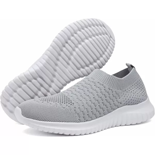 konhill Mens Athletic Walking Shoes  Lightweight Casual Knit Slip on SneakersALight Grey