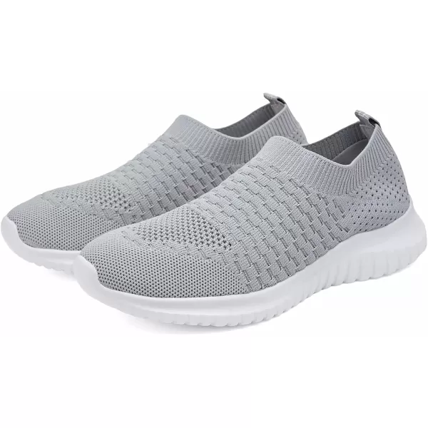 konhill Mens Athletic Walking Shoes  Lightweight Casual Knit Slip on SneakersALight Grey