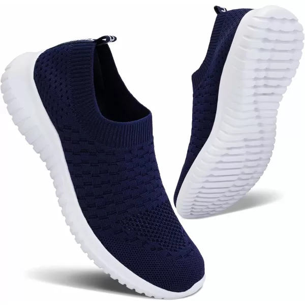 konhill Mens Athletic Walking Shoes  Lightweight Casual Knit Slip on SneakersANavy