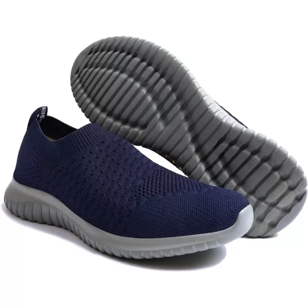 konhill Mens Athletic Walking Shoes  Lightweight Casual Knit Slip on SneakersANavyGrey