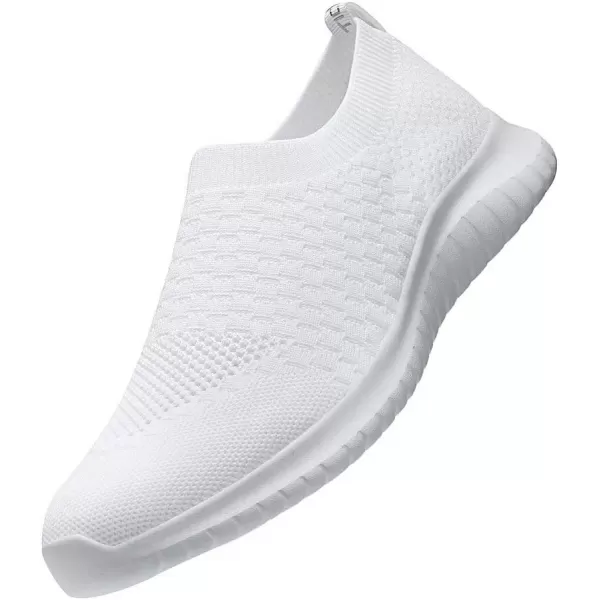 konhill Mens Athletic Walking Shoes  Lightweight Casual Knit Slip on SneakersAWhite