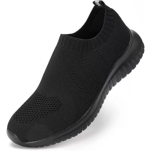 konhill Mens Athletic Walking Shoes  Lightweight Casual Knit Slip on SneakersBAll Black