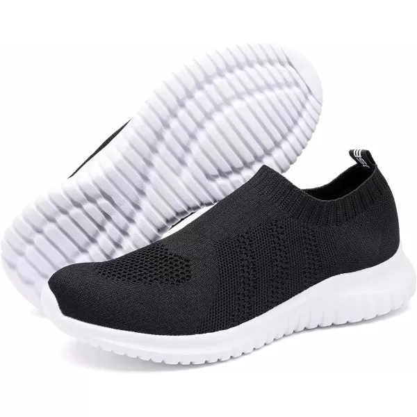 konhill Mens Athletic Walking Shoes  Lightweight Casual Knit Slip on SneakersBBlack