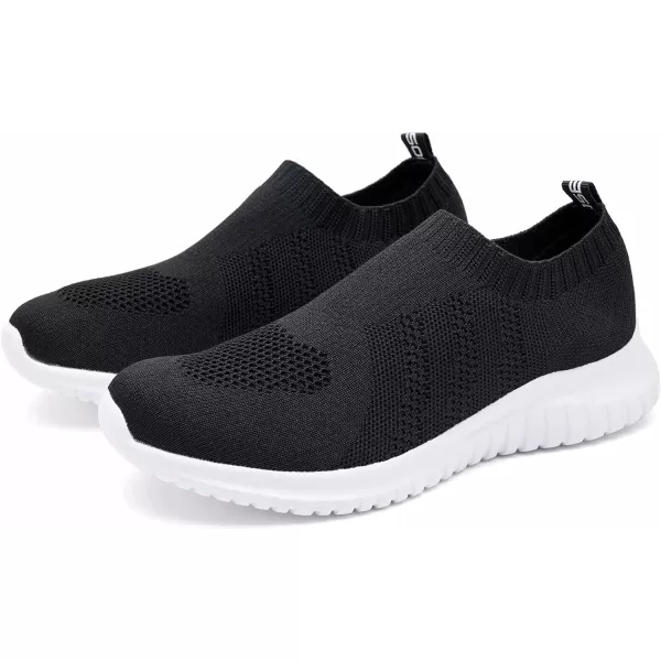 konhill Mens Athletic Walking Shoes  Lightweight Casual Knit Slip on SneakersBBlack