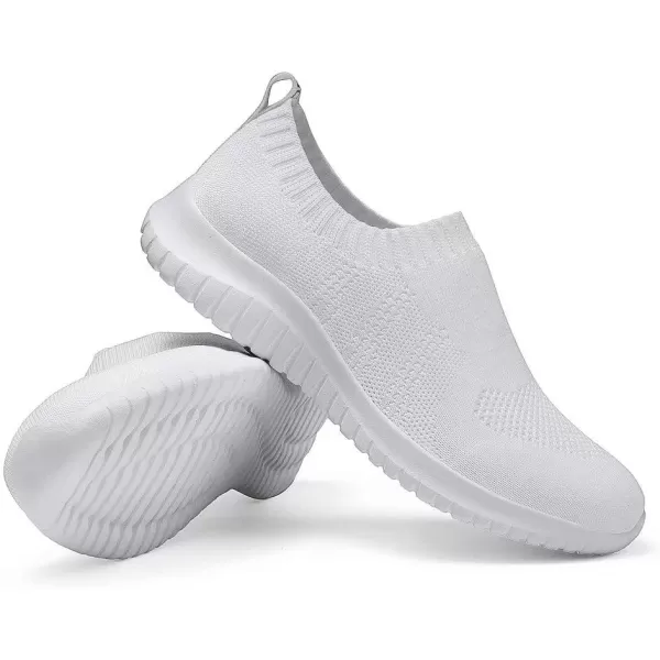 konhill Mens Athletic Walking Shoes  Lightweight Casual Knit Slip on SneakersBWhite