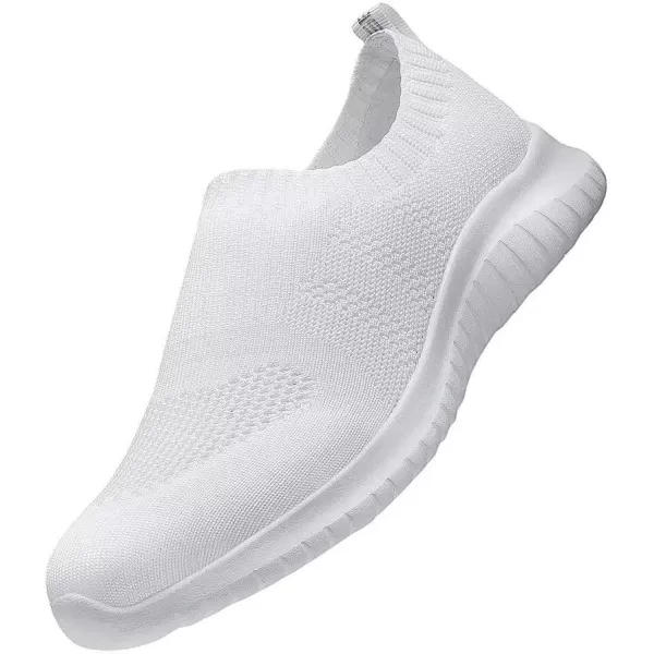 konhill Mens Athletic Walking Shoes  Lightweight Casual Knit Slip on SneakersBWhite