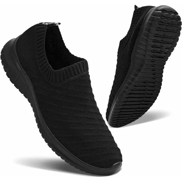 konhill Mens Athletic Walking Shoes  Lightweight Casual Knit Slip on SneakersCAll Black