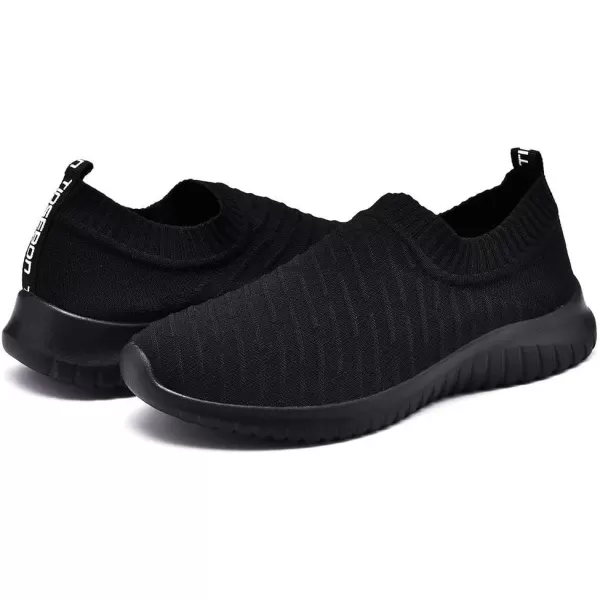 konhill Mens Athletic Walking Shoes  Lightweight Casual Knit Slip on SneakersCAll Black