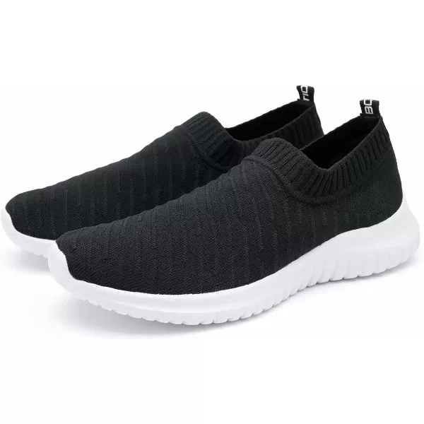 konhill Mens Athletic Walking Shoes  Lightweight Casual Knit Slip on SneakersCBlack