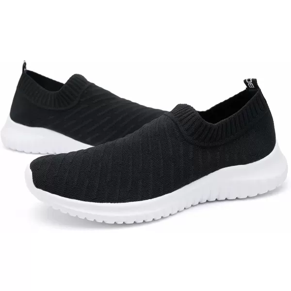 konhill Mens Athletic Walking Shoes  Lightweight Casual Knit Slip on SneakersCBlack