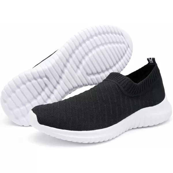 konhill Mens Athletic Walking Shoes  Lightweight Casual Knit Slip on SneakersCBlack