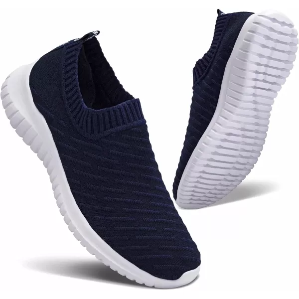 konhill Mens Athletic Walking Shoes  Lightweight Casual Knit Slip on SneakersCNavy