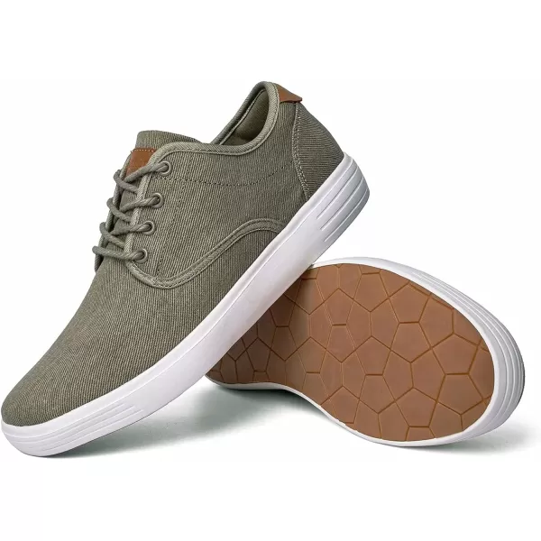 konhill Mens Canvas Fashion Sneakers  Laceup Casual Flat Walking Skate ShoesKhaki