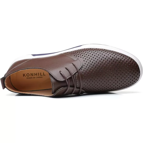 konhill Mens Casual Oxford Shoes  Breathable Dress Shoes Loafers Laceup Flat SneakersLk Coffee