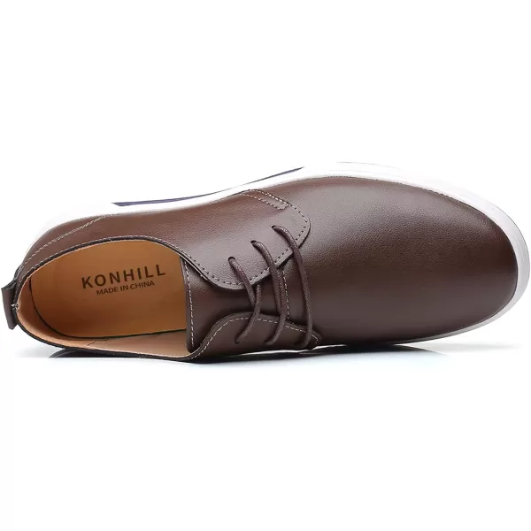 konhill Mens Casual Oxford Shoes  Breathable Dress Shoes Loafers Laceup Flat SneakersPt Coffee