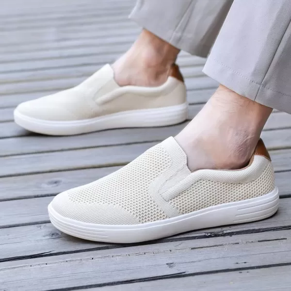 konhill Mens Slip on Sneaker  Knit Walking Loafers Memory Foam Driving Work Skate Shoes Arch Support Slip Resistant ShoesABeige