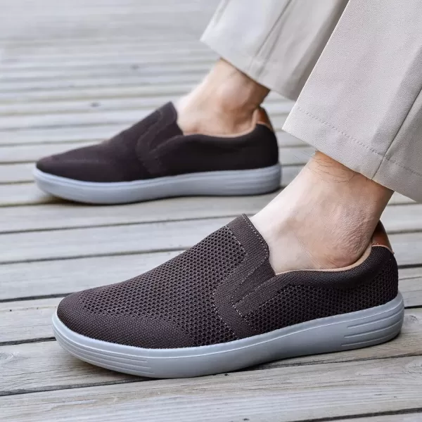 konhill Mens Slip on Sneaker  Knit Walking Loafers Memory Foam Driving Work Skate Shoes Arch Support Slip Resistant ShoesABrown