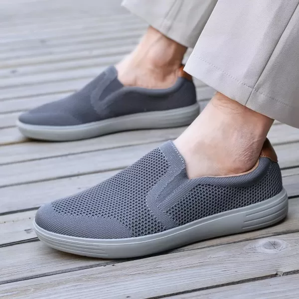 konhill Mens Slip on Sneaker  Knit Walking Loafers Memory Foam Driving Work Skate Shoes Arch Support Slip Resistant ShoesADark Grey