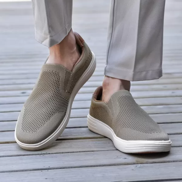 konhill Mens Slip on Sneaker  Knit Walking Loafers Memory Foam Driving Work Skate Shoes Arch Support Slip Resistant ShoesAKhaki