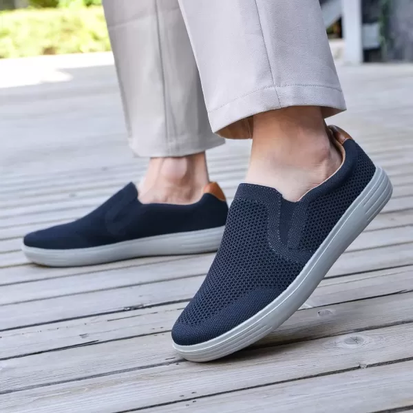 konhill Mens Slip on Sneaker  Knit Walking Loafers Memory Foam Driving Work Skate Shoes Arch Support Slip Resistant ShoesANavy