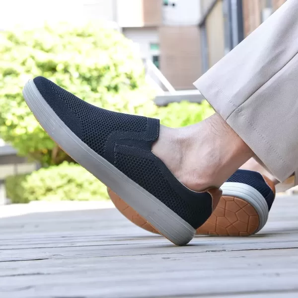 konhill Mens Slip on Sneaker  Knit Walking Loafers Memory Foam Driving Work Skate Shoes Arch Support Slip Resistant ShoesANavy