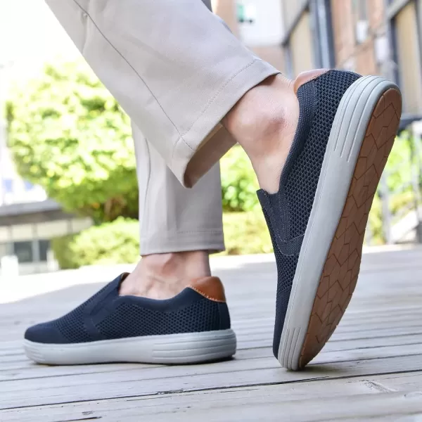 konhill Mens Slip on Sneaker  Knit Walking Loafers Memory Foam Driving Work Skate Shoes Arch Support Slip Resistant ShoesANavy