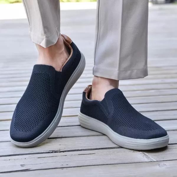 konhill Mens Slip on Sneaker  Knit Walking Loafers Memory Foam Driving Work Skate Shoes Arch Support Slip Resistant ShoesANavy
