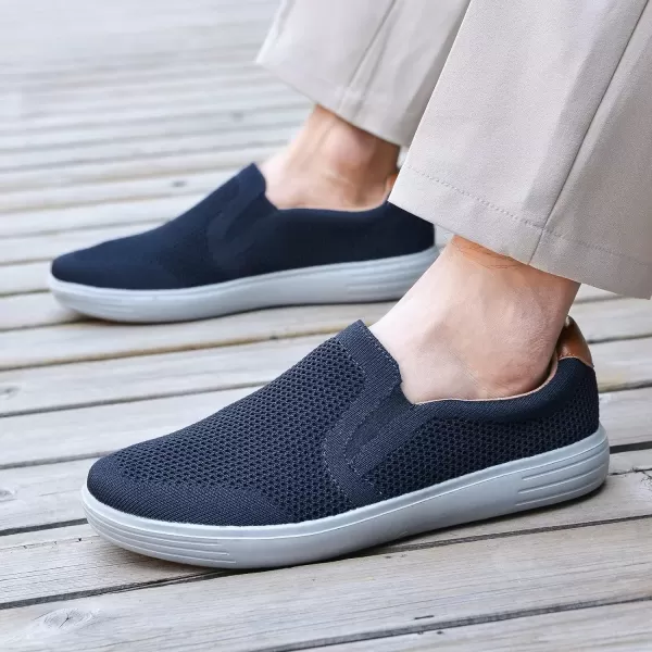 konhill Mens Slip on Sneaker  Knit Walking Loafers Memory Foam Driving Work Skate Shoes Arch Support Slip Resistant ShoesANavy